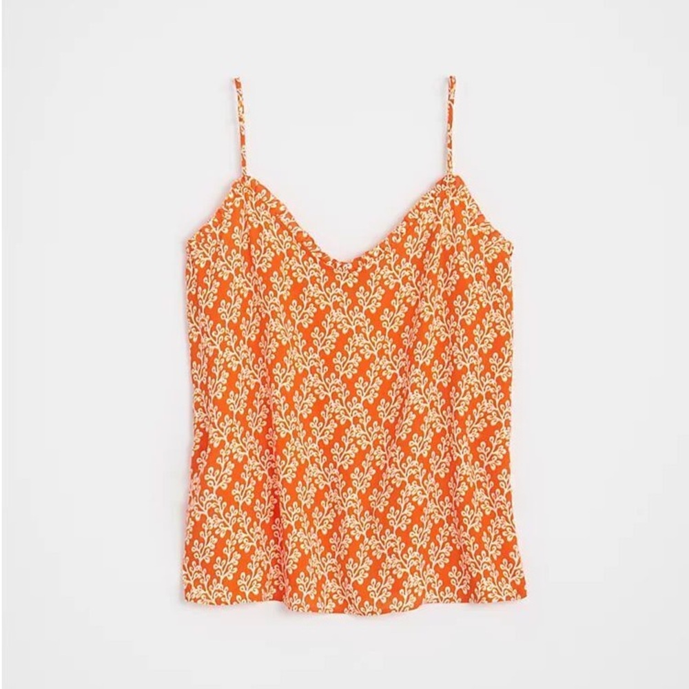 NWT Ann Taylor Loft Floral Ruffle Satin Orange White Cami Size Medium